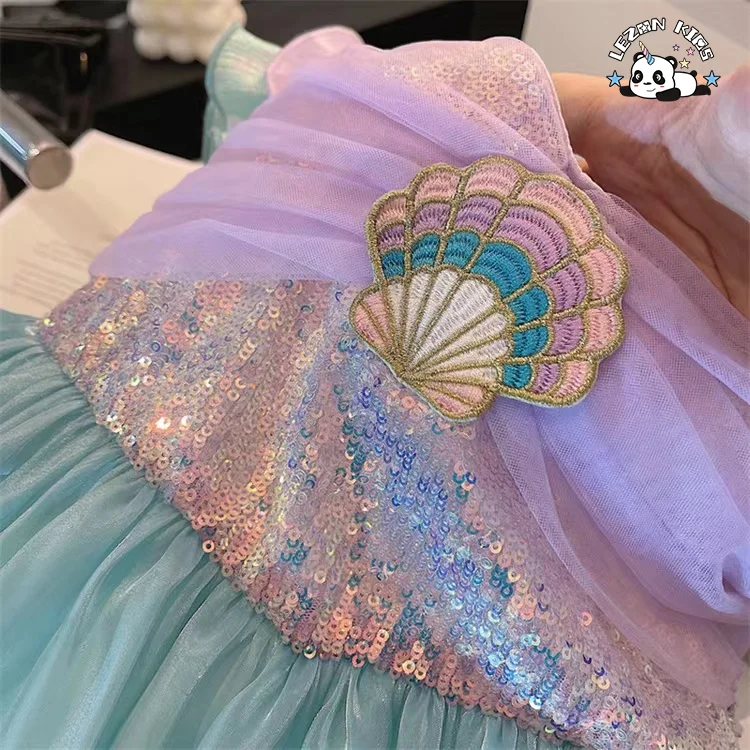 LEZONKIDS - 2024 New Fashion Summer Toddler Kid Girl Rainbow Color Dress Tulle Layered Ruffle Mermaid Dress
